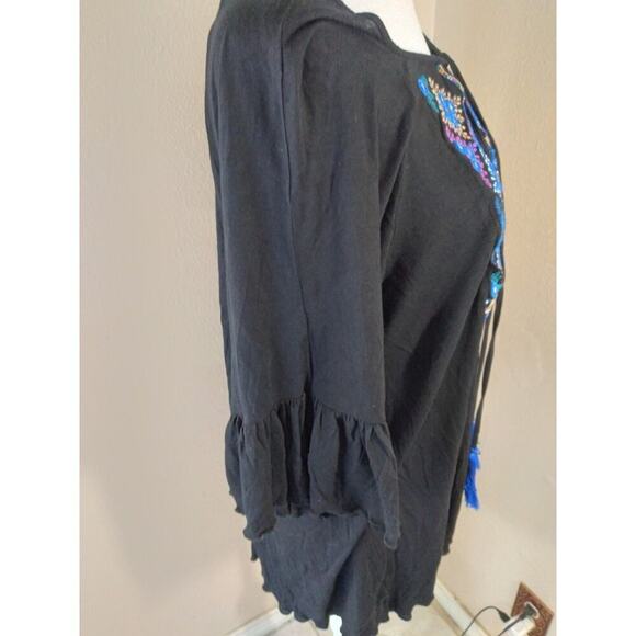 Catina Top Black Embroidered Stud Boho Fairy Beach Festival - Picture 4 of 7